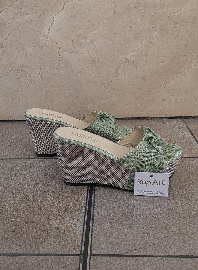 Casual Wedge Sandals Green/Beige - Image 2