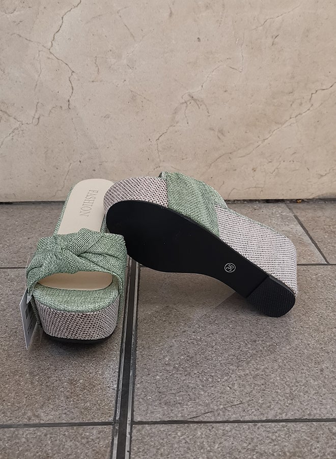 Casual Wedge Sandals Green/Beige - Image 3