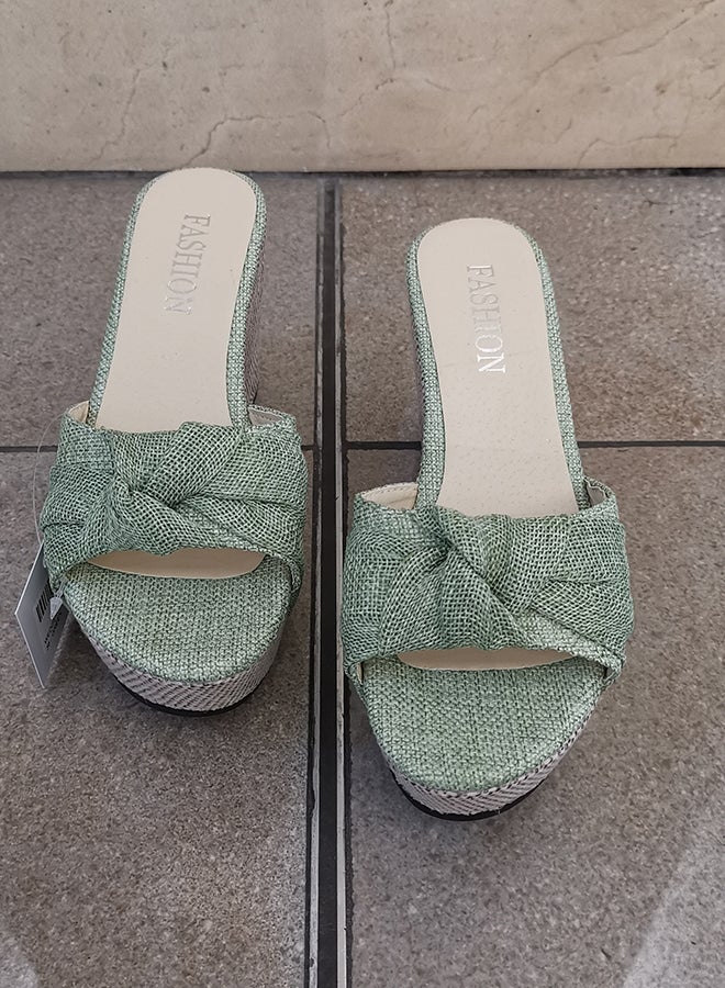 Casual Wedge Sandals Green/Beige - Image 4