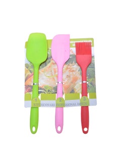Generic 3-Piece Silicone Spatula And Cooking Brush Set Multicolor 3.2inch 
