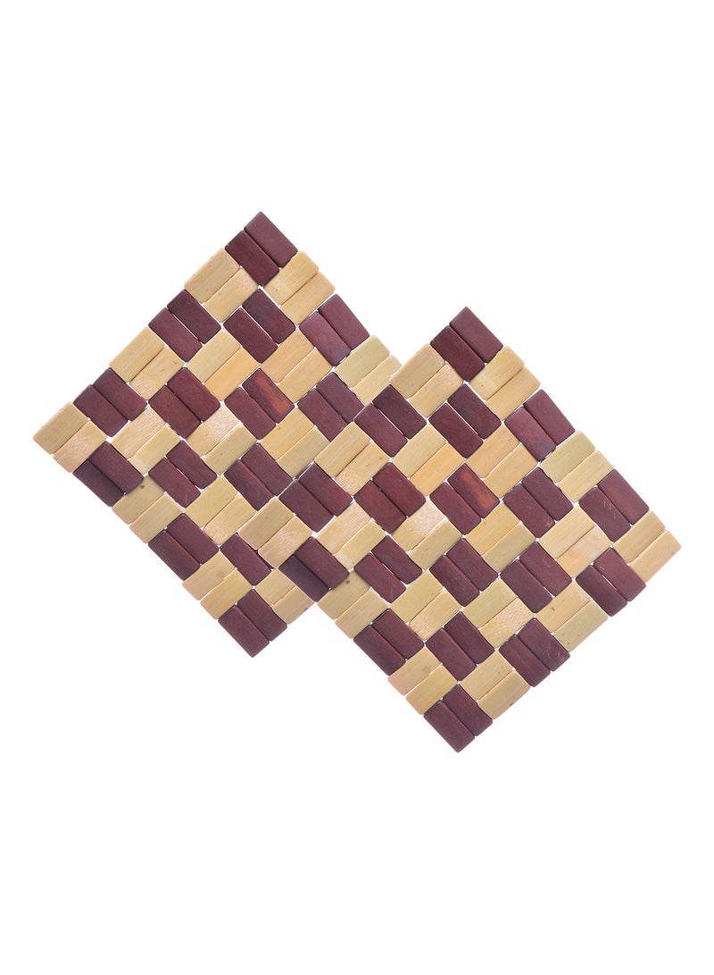 2-Piece Wood Heat Insulation Pad Beige/Brown 