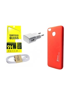 Pack Of 4 Tempered Glass Screen Protector With Charging Cable And Protective Case Set For Xiaomi 4X White/Orange