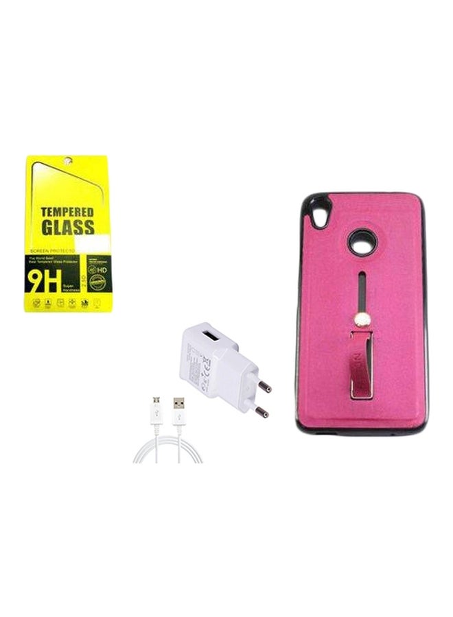 ماركة غير محددة - طقم شاحن منفذ USB مع ملحقات لهاتف إنفينيكس X 559 مكون من 4 قطع وردي / أبيض / أسود - Image 1