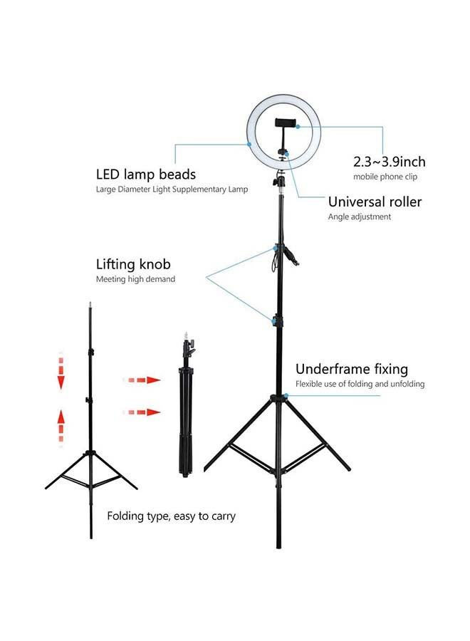 حلقة إضاءة مقاس 10 بوصة مع حامل ثلاثي القوائم. أبيض - Image 3