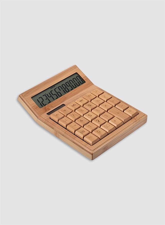 Generic 12- Digit Multifunctional Bamboo Electronic Calculator Brown 
