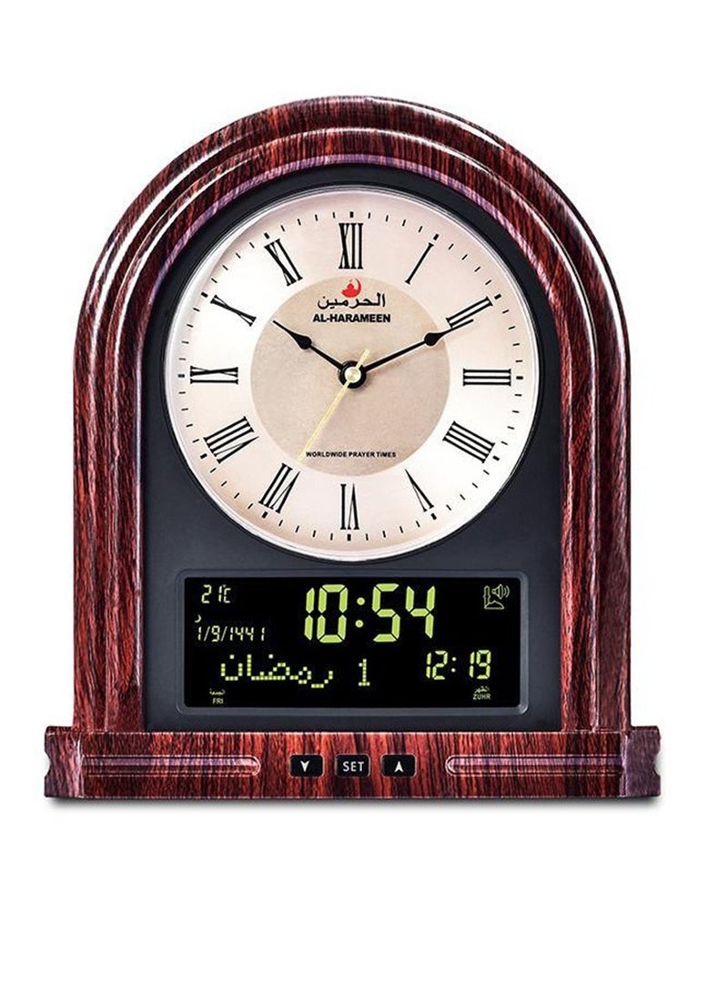 ساعة بعقارب وشاشة LCD لمواقيت أذان الصلاة وتعمل بلغتين خشبي 23 x 27سم - v1591611882/N38554168A_1