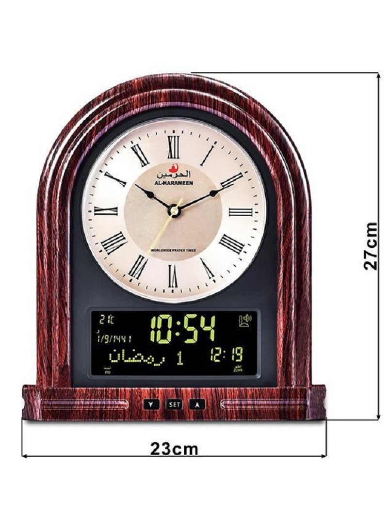 ساعة بعقارب وشاشة LCD لمواقيت أذان الصلاة وتعمل بلغتين خشبي 23 x 27سم - v1591611882/N38554168A_2