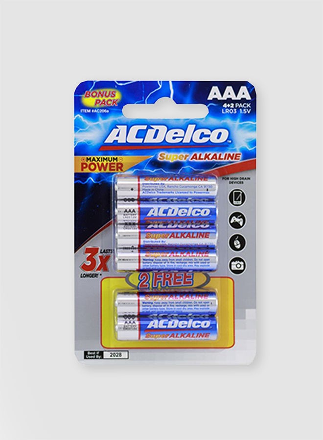 Ac Delco Pack Of 6 Super Alkaline Battery Blue/Silver 