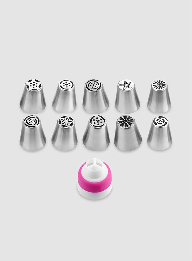 10-Piece Icing Pipe Nozzles Silver/White/Pink 3.7x3.7x4.1centimeter  - Image 1
