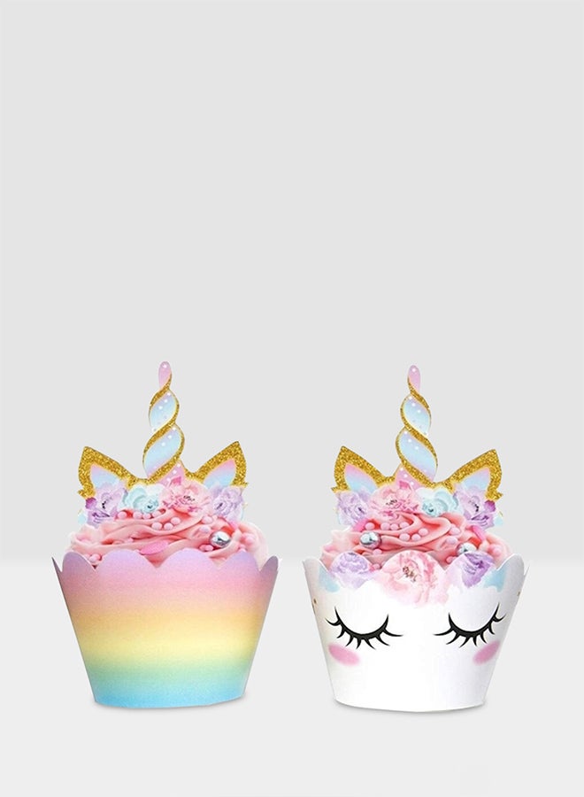 24-Piece Double Sided Cupcake Toppers And Wrappers Set Pink/White/Blue - Image 1