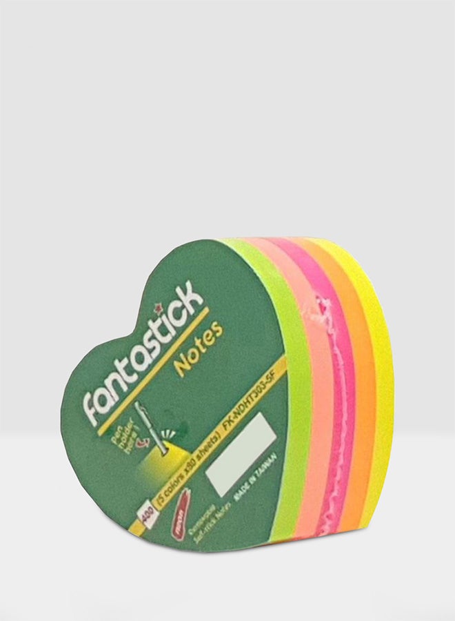 Fantastick 5 Color Heart Shape Sticky Notepad With Pencil Holder Multicolour 