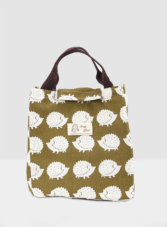 CYTHERIA Printed Insulated Canvas Lunch Bag Green 23x20x16cm 