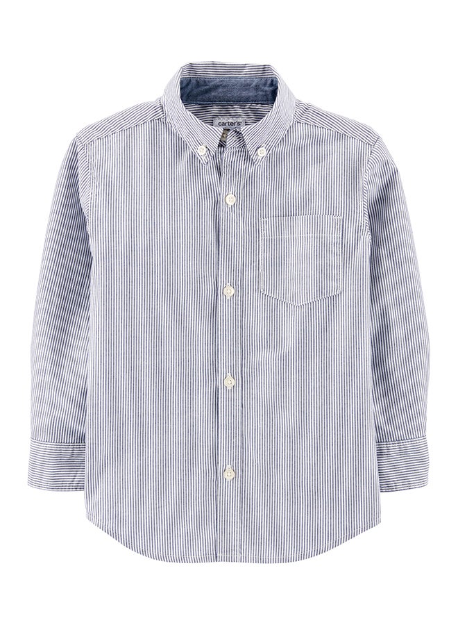 carter's Kids Striped Buttoned Collared Neck Shirt Blue - Image 1