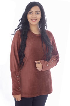 Button Detailed Velvet Top Brown