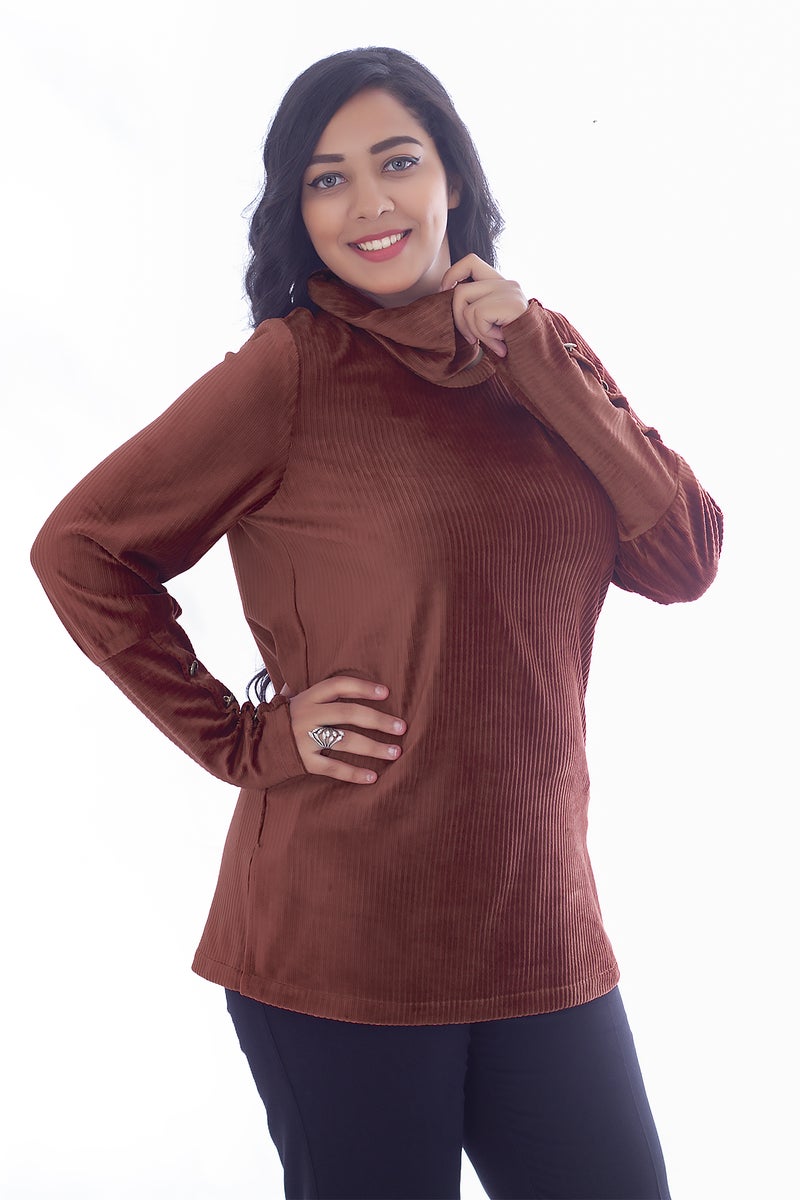 Smoky Egypt - Button Detailed Velvet Top Brown - Image 1