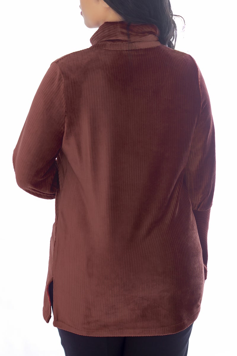 Smoky Egypt - Button Detailed Velvet Top Brown - Image 1