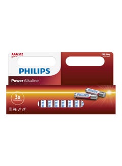 12-Piece Power AAA LR03 Alkaline Batteries White/Red/Silver