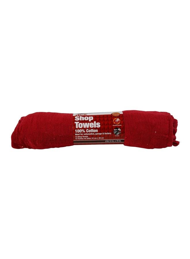 ACE Pack Of 12 Cotton Shop Towel Set Red 33x38cm