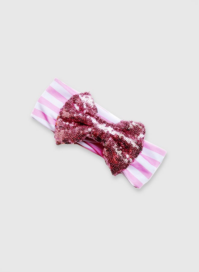 Bow Embellished  Headband Pink/White - Image 2