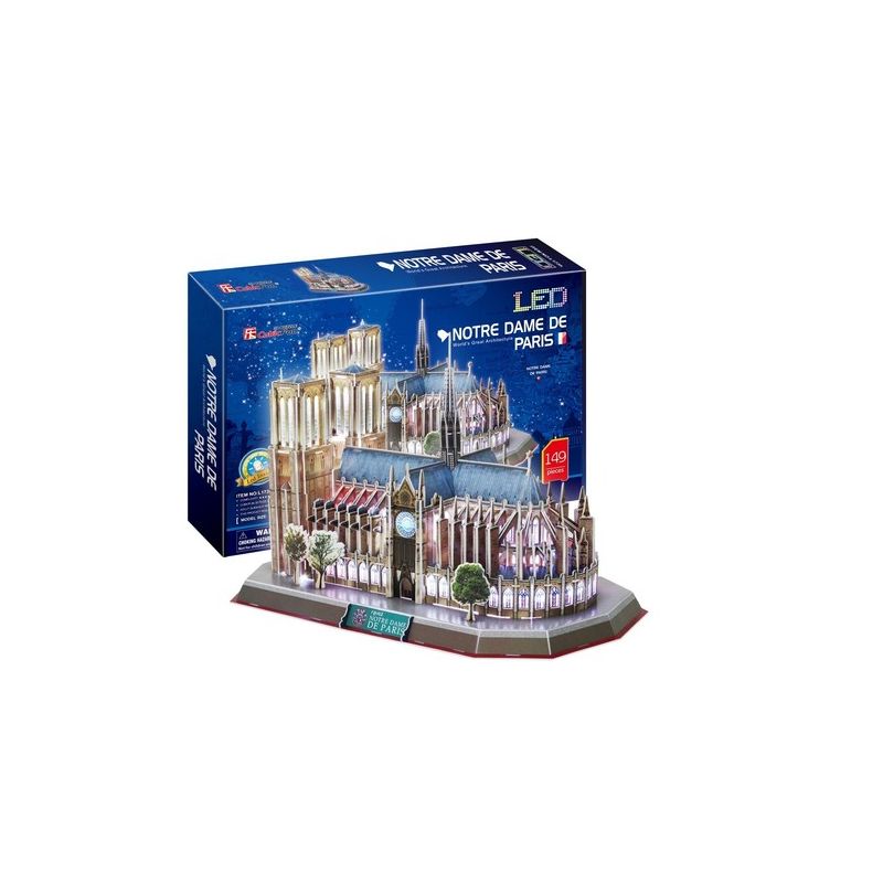 كيوبيك فن طقم أحجية ثلاثية الأبعاد بتصميم نوتردام دي باريس بإضاءة LED مكون من 149 قطعة طراز L173H 15.5x8.6x11بوصة - Image 2