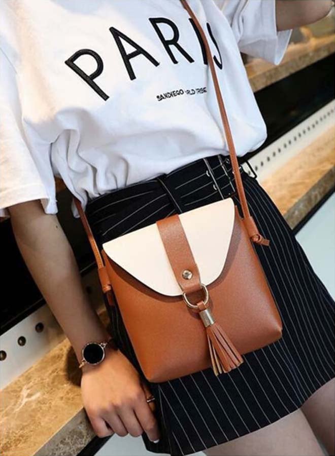 Tassel Detail Crossbody Bag Brown/Beige
