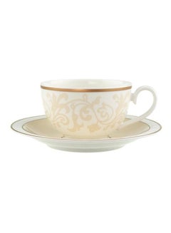 Villeroy & Boch 12-Piece Ivoire Breakfast Cup And Saucer Set White/Beige/Gold  - Image 1