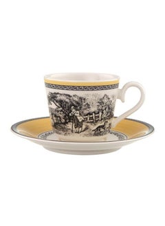 Villeroy & Boch 12-Piece Auden Ferme Espresso Cup And Saucer Set Black/White/Yellow  - Image 1