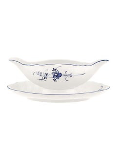 Old Luxembourg Sauce Boat With Stand White/Blue