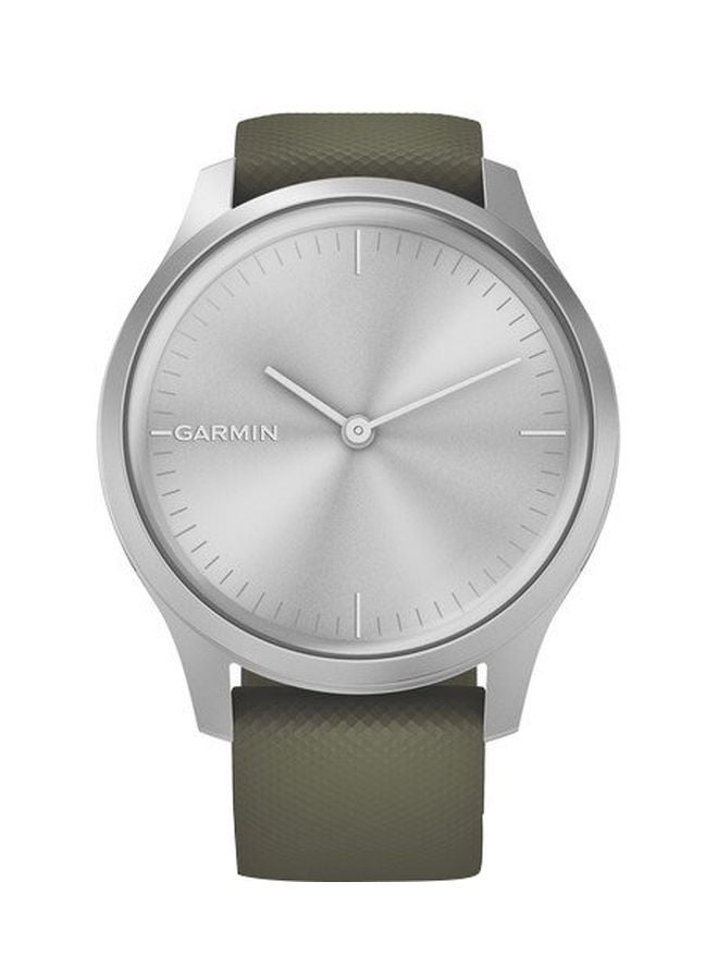 GARMIN Vivomove Style - 39MM - Silver aluminium case with moss silicone band - Up to 5 Days of  Battery life  - Oled Display, Chemically-strengthened glass, Heart Rate Monitor, All day stress monitor, Smart notification, Women Health Tracking, iOS and Android compatible Moss  - Image 1