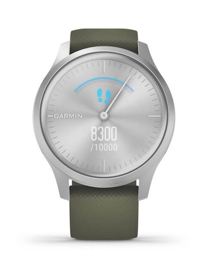 GARMIN Vivomove Style - 39MM - Silver aluminium case with moss silicone band - Up to 5 Days of  Battery life  - Oled Display, Chemically-strengthened glass, Heart Rate Monitor, All day stress monitor, Smart notification, Women Health Tracking, iOS and Android compatible Moss  - Image 4