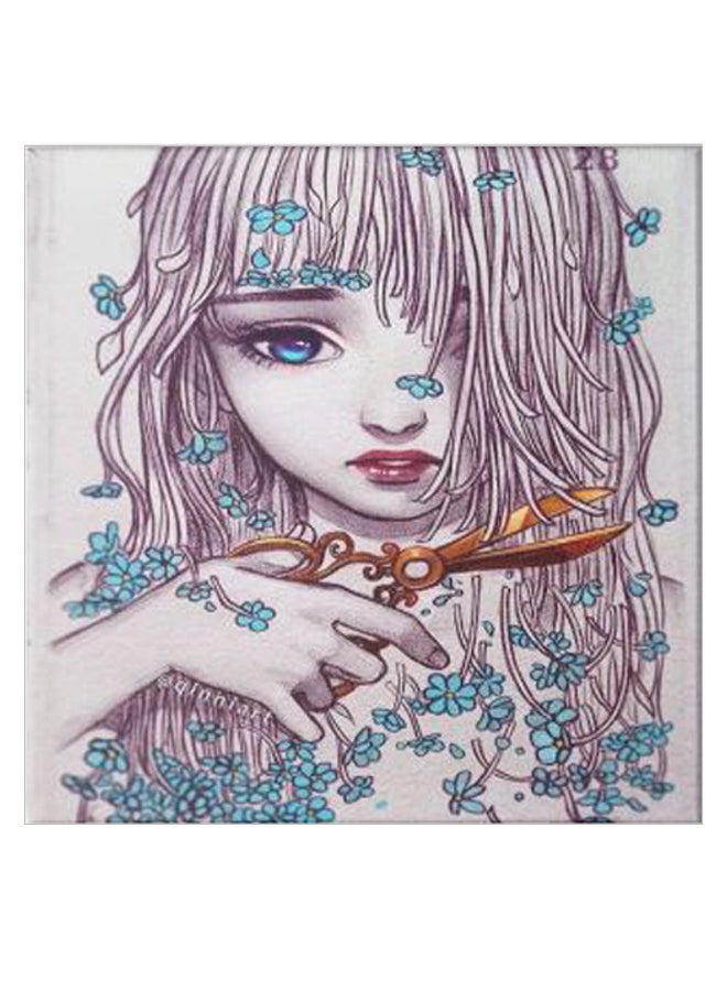 Girl Cutting Her Hair Wooden Art Hidden Frame Canvas Wall Painting Multicolour 30 x 30cm