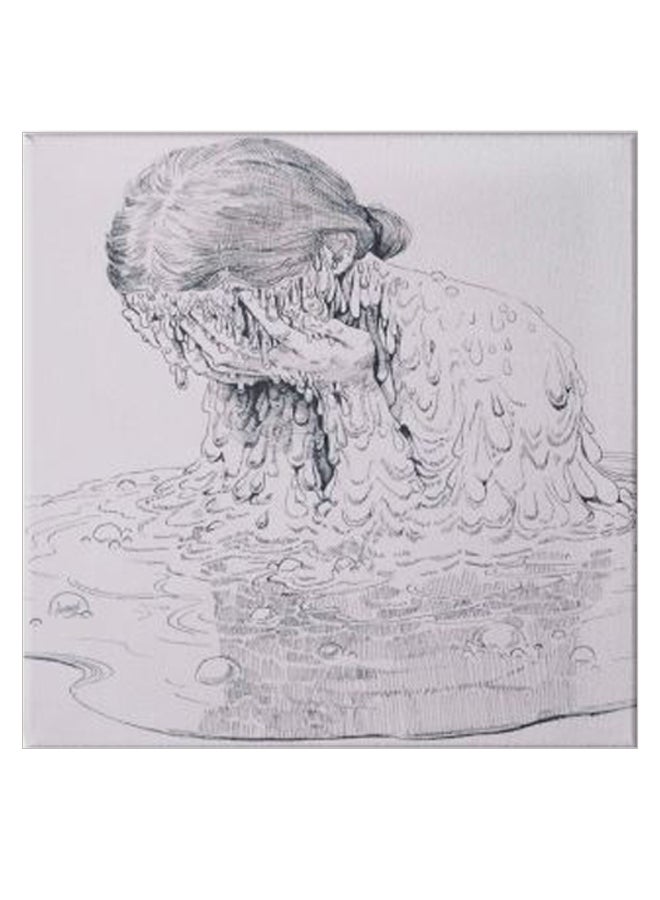 لوحة فنية من قماش الكانفاس بإطار خشبي مخفي تمثل فتاة حزينة متعدد الألوان 30 x 30سم