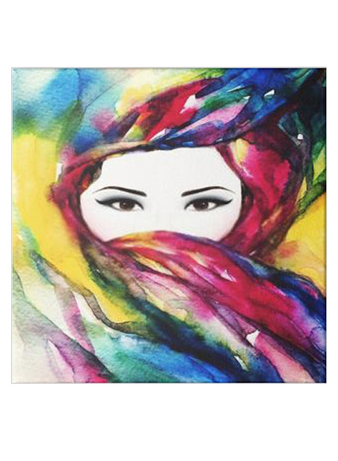 Girl Drawing Abstract Wooden Art Hidden Frame Canvas Wall Painting Multicolour 30 x 30cm