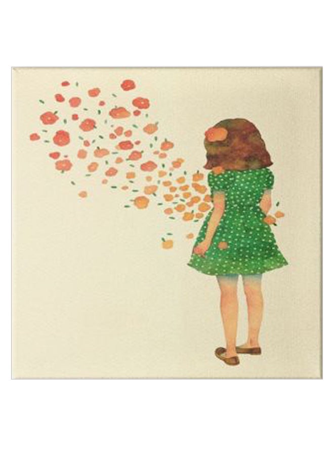 Girl Animation Wooden Art Hidden Frame Canvas Wall Painting Multicolour 30 x 30cm