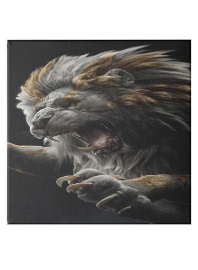 Lion Wooden Art Hidden Frame Canvas Wall Painting Multicolour 30 x 30cm