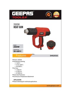 GEEPAS Hot Air Gun - Variable Temperature Control with 3-Temp Settings with Overload Protection for Crafts, Shrinking PVC, Stripping Paint & More Red/Black  - Image 5