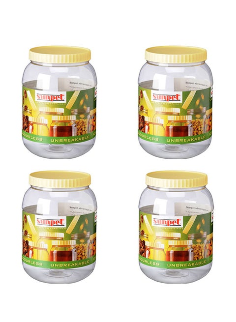 4-Piece Multipurpose Plastic Jar Container With Lid Set Clear/Yellow 4Liters