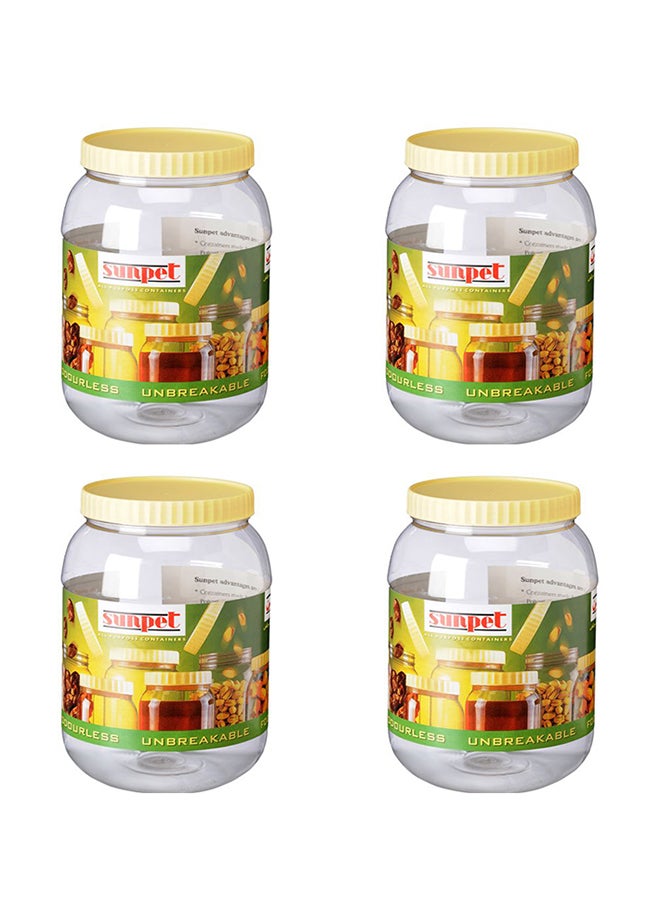 Sunpet - 4-Piece Multipurpose Plastic Jar Container With Lid Set Clear/Yellow 4Liters - Image 1