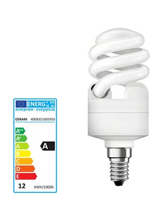 CFL Mini Twist E14 12W Energy Saving Spiral Screw Light Bulb Warm White ‎12.19x5.41x5.41cm - view 3