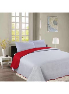 Rahalife 3-Piece Reversible Laser Quilted Bedspread/Quilt Set polyester Grey/Maroon King 