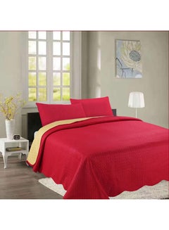 Rahalife 3-Piece Reversible Laser Quilted Bedspread/Quilt Set polyester Maroon/Yellow King 