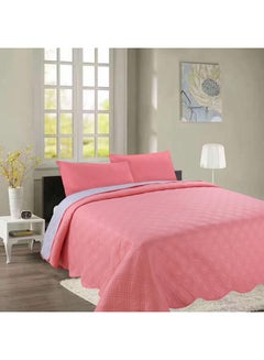 Rahalife 3-Piece Reversible Laser Quilted Bedspread/Quilt Set polyester Pink/Grey King 