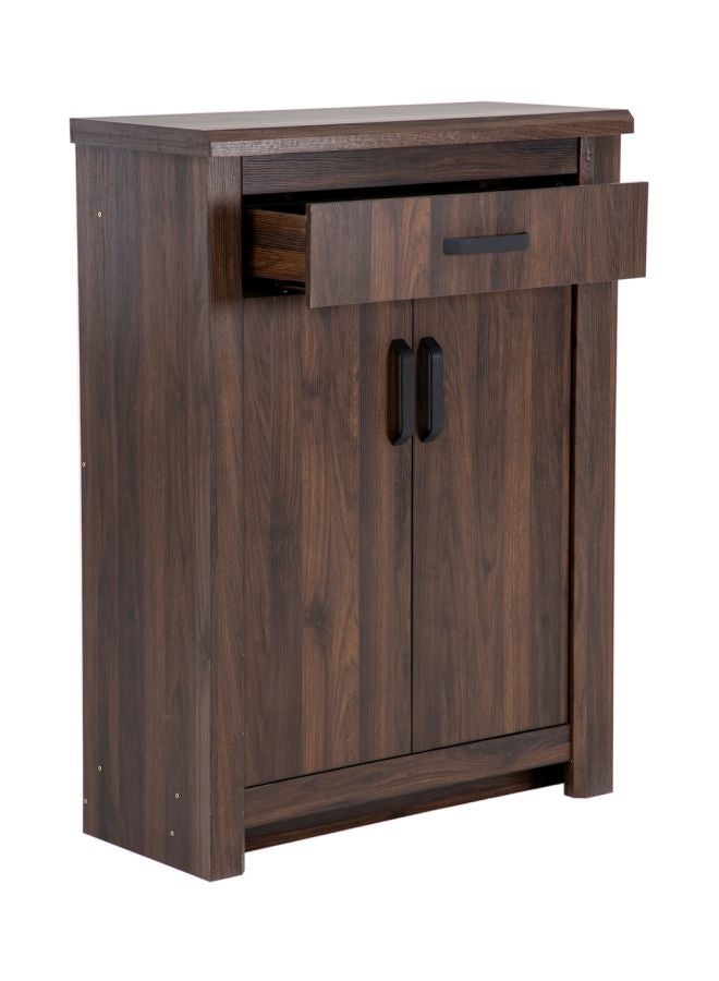 homes r us - Braxton 2-Door Shoe Cabinet for 15 Pairs Antique Walnut 90x123x40cm , 1 Drawer and 4 Shelves , Particle Board Walnut 90x123x40cm - Image 1
