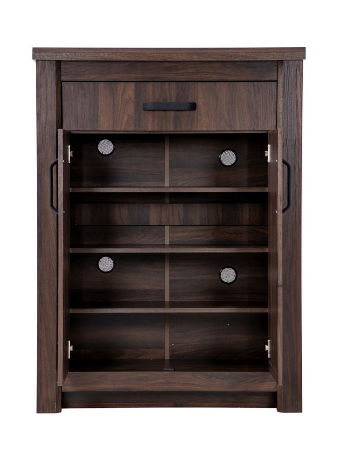 homes r us - Braxton 2-Door Shoe Cabinet for 15 Pairs Antique Walnut 90x123x40cm , 1 Drawer and 4 Shelves , Particle Board Walnut 90x123x40cm - Image 1