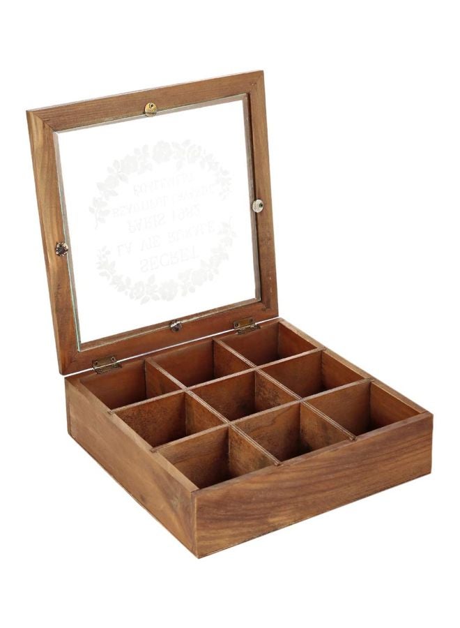 East Lady Wooden Tea Box Brown/Clear 24x24x7cm  - Image 1