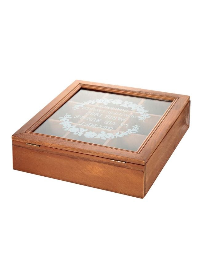 East Lady Wooden Tea Box Brown/Clear 24x24x7cm  - Image 3