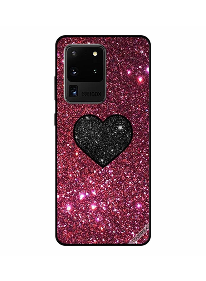 Covernex Samsung Galaxy S20 Ultra Protective Case Cover Printed Featuring Black Heart In Red Glitters DESIGN_0679 - Image 1