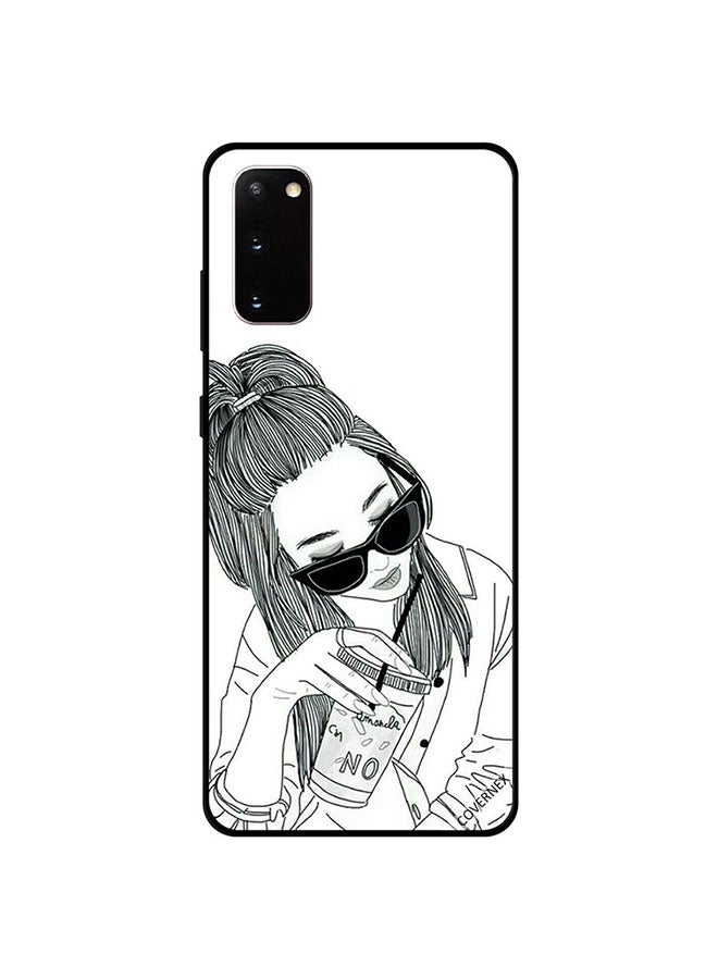 Covernex Samsung Galaxy S20 Protective Case Cover Printed Featuring Doodle Girl Drinking B&W DESIGN_0579 - Image 1