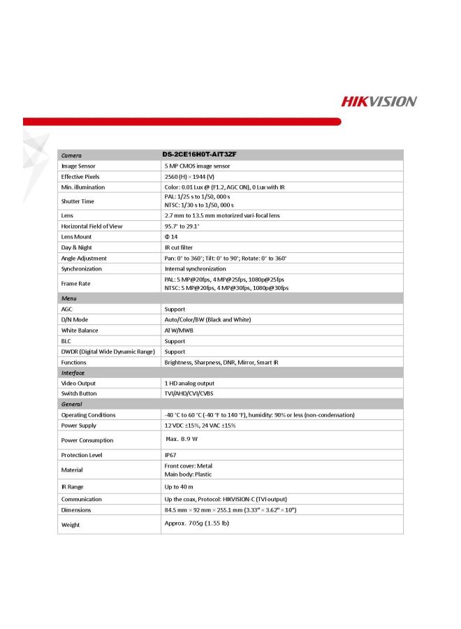 5MP Motorized Varifocal Bullet Camera
