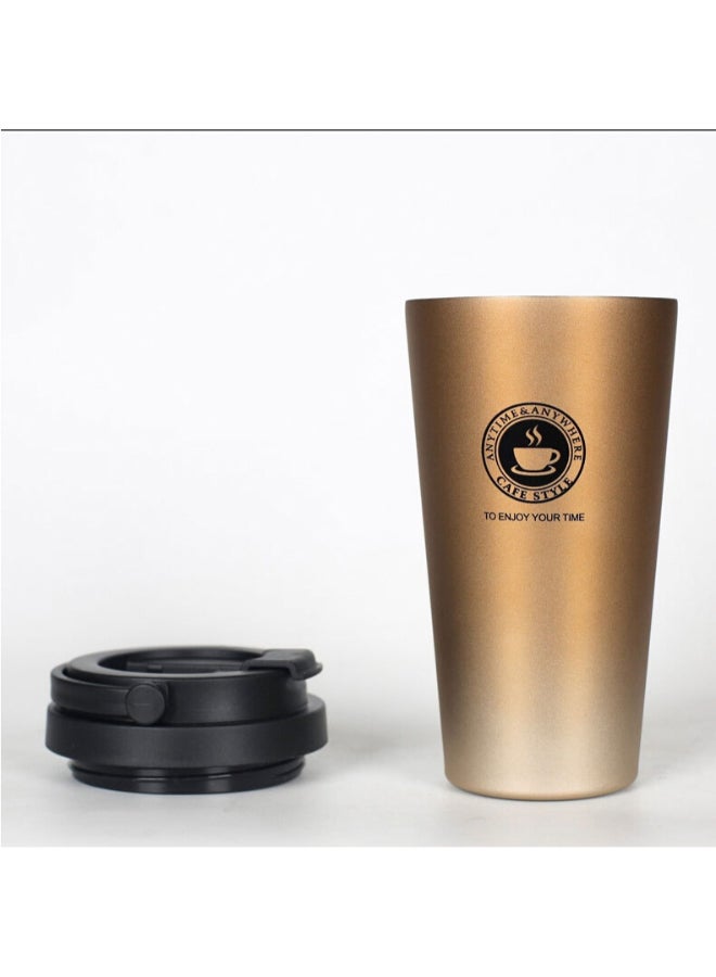 Portable Double Wall 304 Stainless Steel Liner Vacuum Insulated Coffee Cup Gold 500ml - Image 2